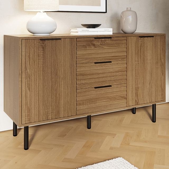 GFW Nervata Oak 2 Door 3 Drawer Sideboard - image 1