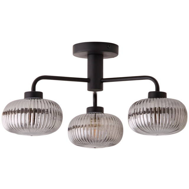 ValueLights Amaia Matt Black 3 Way Smoked Ribbed Glass LED Ceiling Light - image 1
