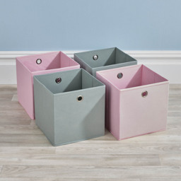 Home Source Pink and Grey Fabric Cube Storage Box 4 Pack - thumbnail 2