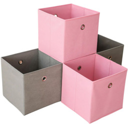 Home Source Pink and Grey Fabric Cube Storage Box 4 Pack - thumbnail 1