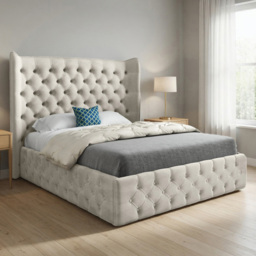 Florence Silver Small Single Velvet Upholstered Bed Frame with Wide Winged Chesterfield Headboard