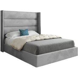 Nuno Grey Small Single Velvet Upholstered Bed Frame with Straight Winged Headboard - thumbnail 2