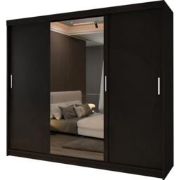M N Furniture Manol 3 Door Black Mirrored Sliding Wardrobe 250cm - thumbnail 2