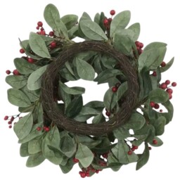 Green Grand Leaves and Red Berry Cluster Wreath - thumbnail 4