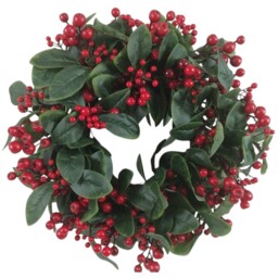 Green Grand Leaves and Red Berry Cluster Wreath - thumbnail 1