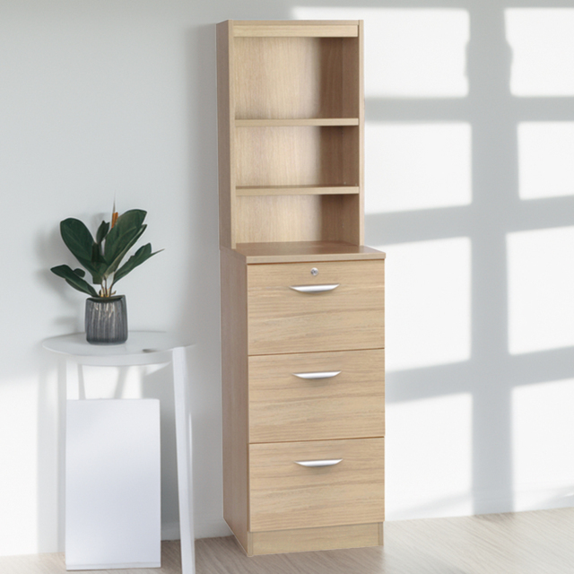 R White Cabinets Brown 3 Drawer 3 Shelf Filing Cabinet with Hutch - image 1