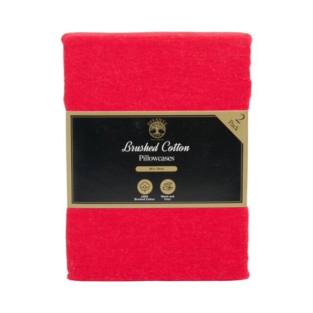 Pack of 2 Brushed Cotton Pillowcases Red - image 1