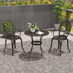 Outsunny 2 Seater Bronze Aluminium Outdoor Coffee Table Set