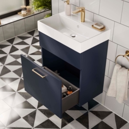 Bliss 500mm Wall Hung 1 Drawer Vanity Unit & Basin - Indigo Blue - thumbnail 2