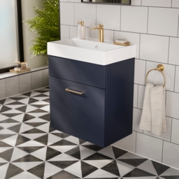 Bliss 500mm Wall Hung 1 Drawer Vanity Unit & Basin - Indigo Blue - thumbnail 1