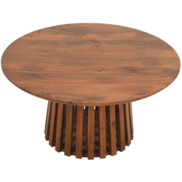 Brooklyn Slatted Mango Wood Round Coffee Table - thumbnail 3