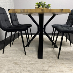 Kosy Koala 4 Seater Velvet Wooden Rectangle Dining Set Black - thumbnail 2