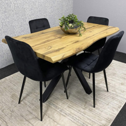 Kosy Koala 4 Seater Velvet Wooden Rectangle Dining Set Black
