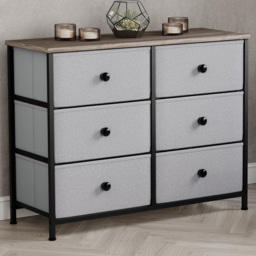 VIDA DESIGNS Chorley Beige and Grey Wood Fabric 6 Drawer Chest of Drawer