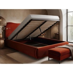 SOLACE+CO Ember Orange Double Velvet Ottoman Bed - thumbnail 4
