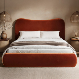 SOLACE+CO Ember Orange Double Velvet Ottoman Bed