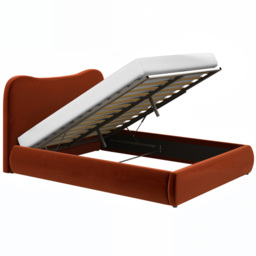 SOLACE+CO Ember Orange Double Velvet Ottoman Bed - thumbnail 3
