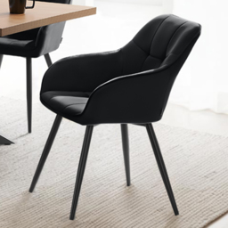 tectake Marilyn Black Quilted Velvet Dining Chair with Armrest Set of 4