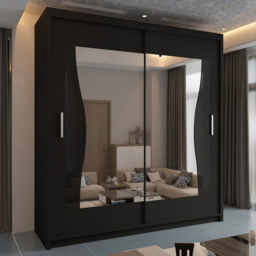 Sliding Wardrobes 4U Batumi Black 2 Door Compact Curved Mirrored Wardrobe