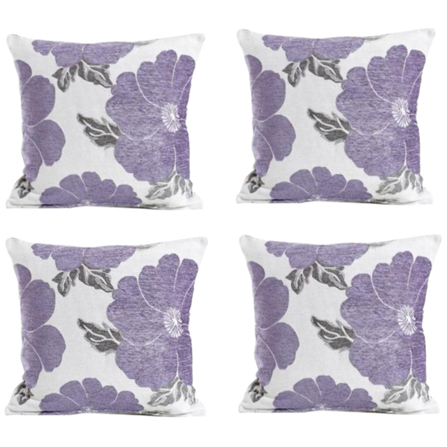 Alan Symonds Chenille Purple Poppy Floral Cushion with Polyester Filled Pad 45 x 45cm 4 Pack