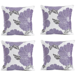 Alan Symonds Chenille Purple Poppy Floral Cushion with Polyester Filled Pad 45 x 45cm 4 Pack