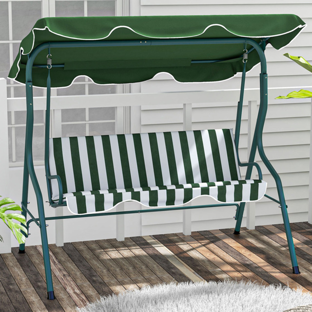 Outsunny 3 Seater Green and White Swing Chair with Canopy - image 1