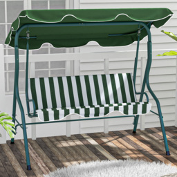 Outsunny 3 Seater Green and White Swing Chair with Canopy
