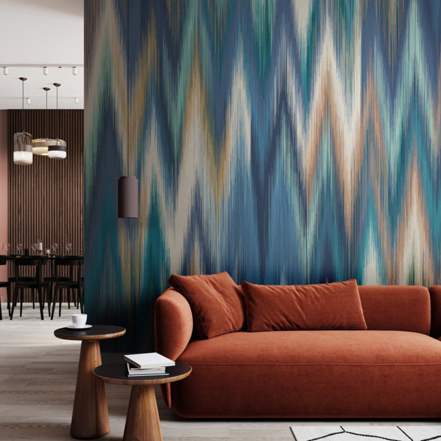 Origin Murals Ikat Zig Zag Blue Wall Mural - image 1