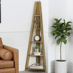 Tiva 5 Shelf Oak Corner Ladder Bookshelf - thumbnail 1