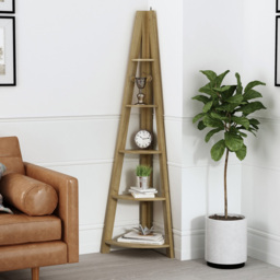 Tiva 5 Shelf Oak Corner Ladder Bookshelf - thumbnail 4