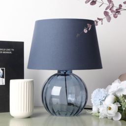 Aven Blue Ribbed Glass Table Lamp - thumbnail 2