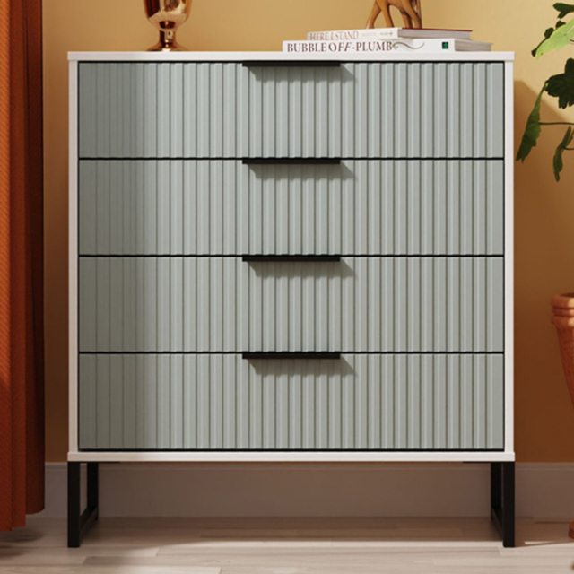 Crowndale Fluted 4 Drawer Duck and White Matt Chest of Drawers Ready Assembled - image 1