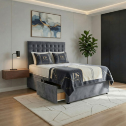 DS Living Casia Grey Single Plush Velvet Divan Bed with 2 Drawer - thumbnail 4