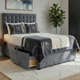 DS Living Casia Grey Single Plush Velvet Divan Bed with 2 Drawer