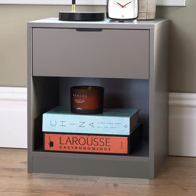 Home Source Single Drawer Single Shelf Grey Bedside Table - image 1