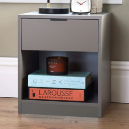Home Source Single Drawer Single Shelf Grey Bedside Table - thumbnail 1