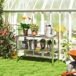 Outsunny Silver Tone 2 Tier Galvanised Potting Bench - thumbnail 2