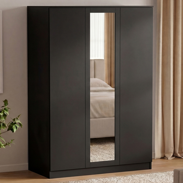Vida Designs Denver Black 3 Door Mirrored Wardrobe - image 1