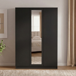 Vida Designs Denver Black 3 Door Mirrored Wardrobe - thumbnail 3