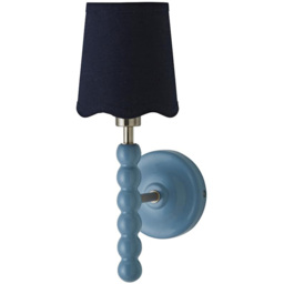ValueLights Blue Bobbins Wall Light with Navy Linen Scallop Shade and Bulb