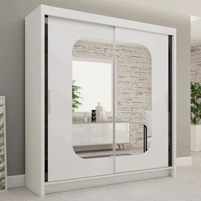 Sliding Wardrobes 4U Marika White 2 Door Mirror Wardrobe with Shelves and Hanging Rails - image 1