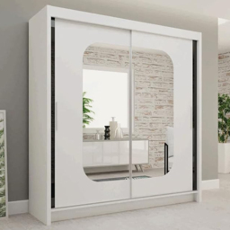 Sliding Wardrobes 4U Marika White 2 Door Mirror Wardrobe with Shelves and Hanging Rails - thumbnail 1