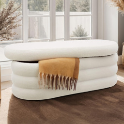 tectake Altu Cream White Boucle Bench with Storage - thumbnail 1