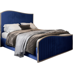 Brixton Blue Double Velvet Upholstered Metal Bed Frame with Wave Headboard - thumbnail 2