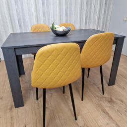Kosy Koala 4 Seater Faux Leather Gem Pattern Dining Set Dark Grey and Mustard