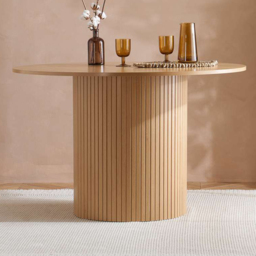 Birlea Axel 4 Seater Round Fluted Dining Table Brown