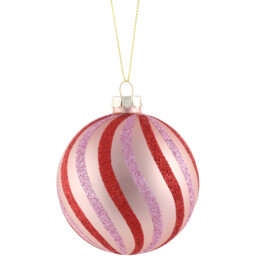 Single Jingle Bell Boogie Pink and Red Swirl Bauble Christmas Bauble in Assorted styles