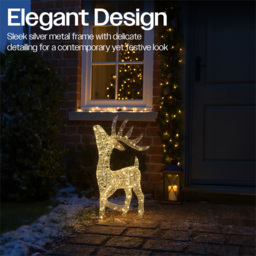 Xmas Haus 200 Warm White LED Silver Head Up Deer Christmas Decoration 2ft - thumbnail 3