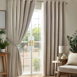 Alan Symonds Chenille Blackout Ring Top Eyelet Curtains Cream 229 x 229cm