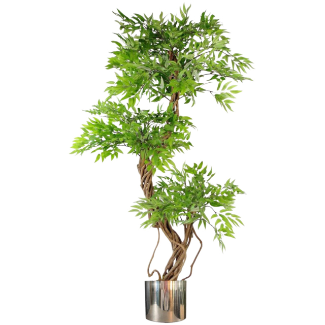 Leaf Japanese Green Fruticosa Ficus Artificial Tree with Silver Planter 4.5ft - image 1
